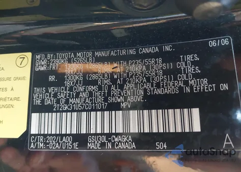 2007 Lexus Rx 350 из США, поврежденный, VIN 2T2GK31U57C011017